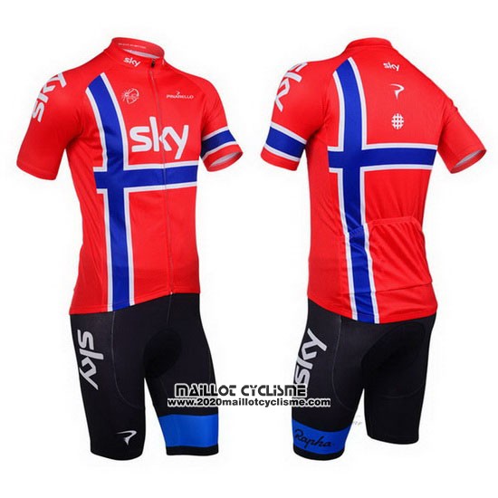 2013 Maillot Ciclismo Sky Champion Norvege Bleu et Rouge Manches Courtes et Cuissard